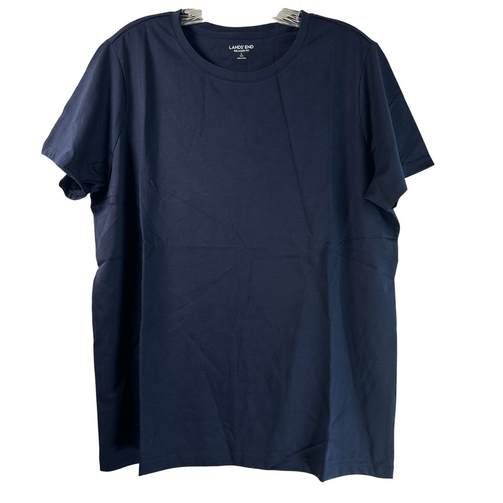 Lands End Womens Relaxed Fit Supima Cotton T-Shirt Radiant Navy Blue Large 14-16
